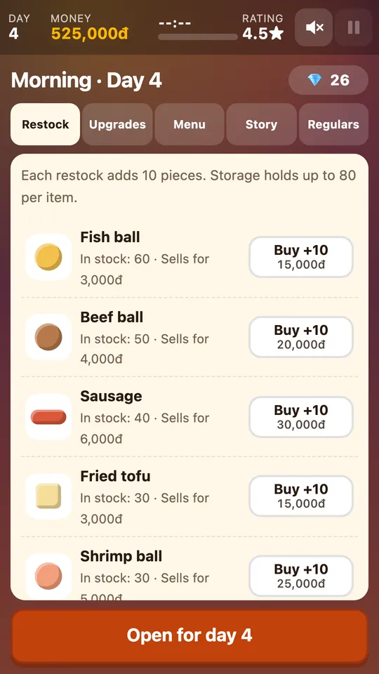 Restocking before opening