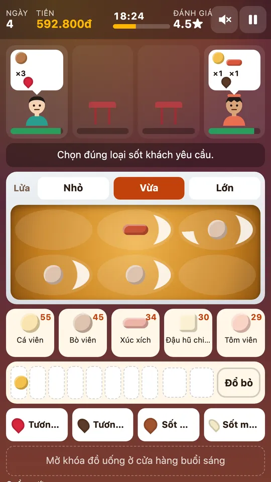 Đang chiên và phục vụ khách